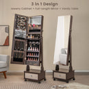 47 Inch Lockable Jewelry Cabinet Armoire with 3-Color LED Lights-Brown