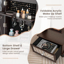 47 Inch Lockable Jewelry Cabinet Armoire with 3-Color LED Lights-Brown