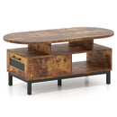 47 Inch Oval Coffee Table with Storage and Open Compartments for Living Room by LJGDeals
