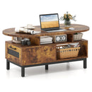 47 Inch Oval Coffee Table with Storage and Open Compartments for Living Room by LJGDeals