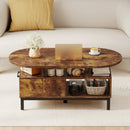 47 Inch Oval Coffee Table with Storage and Open Compartments for Living Room by LJGDeals