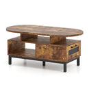 47 Inch Oval Coffee Table with Storage and Open Compartments for Living Room by LJGDeals
