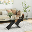 47 Inch Rectangle Glass Coffee Table Modern Center Table with Tempered Glass Tabletop-Black by DirectDeals