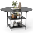 47 Inch Round Dining Table for 4-6 People Large Kitchen Table with 2-Tier Storage Shelves by LJGDeals