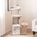 47 Inches Wooden Cat Tree with 2-Story Cat Condo and Basketball Hoop Hammock-Natural by LJGDeals