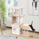47 Inches Wooden Cat Tree with 2-Story Cat Condo and Basketball Hoop Hammock-Natural by LJGDeals