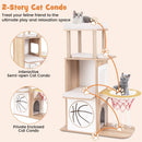 47 Inches Wooden Cat Tree with 2-Story Cat Condo and Basketball Hoop Hammock-Natural by LJGDeals