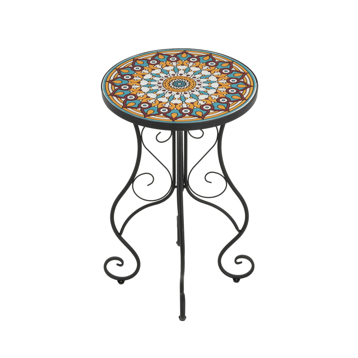 Round Ceramic Outdoor Side Table, Colorful + Black, photo 3 of 10