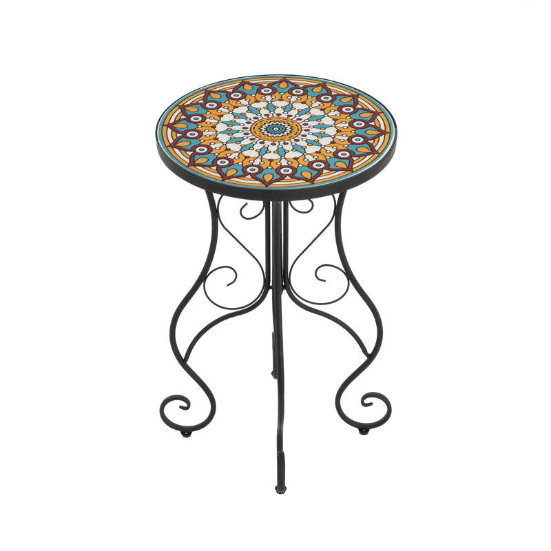 Round Ceramic Outdoor Side Table, Colorful + Black, photo 3 of 10