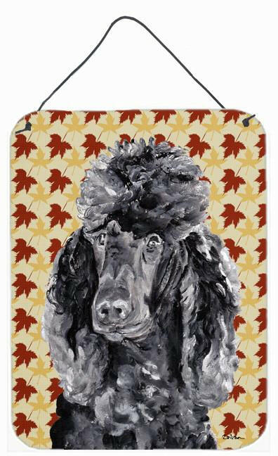 Black Standard Poodle Fall Leaves Wall or Door Hanging Prints SC9674DS1216