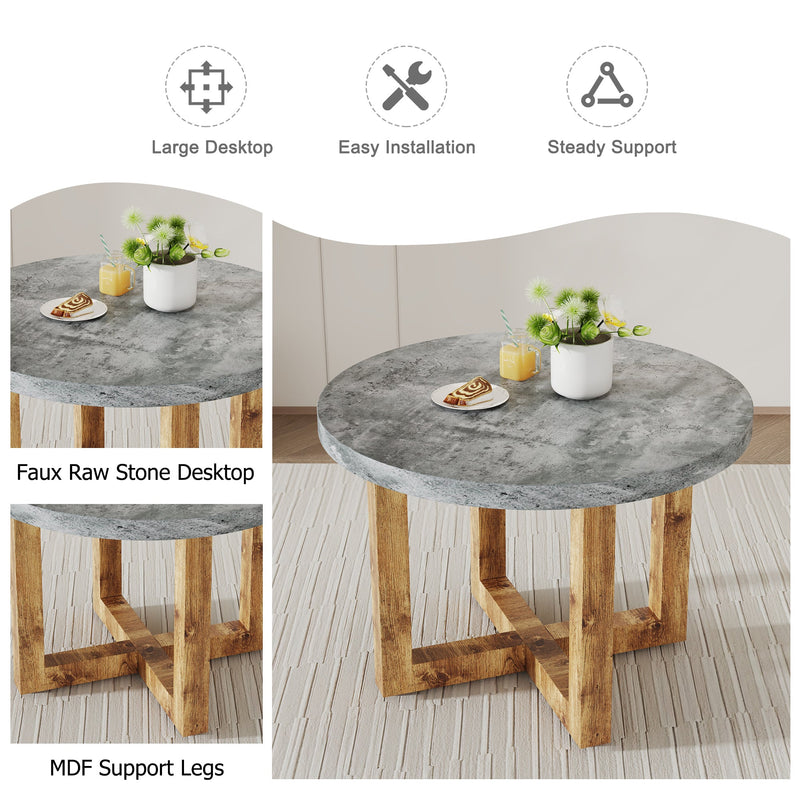 A modern and practical circular dining table. Made of MDF tabletop and wooden MDF table legs. Suitable for living room and bedroom. 42 inches x 42 inches x 30 inches