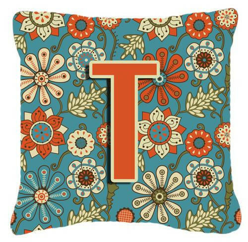 Letter T Flowers Retro Blue Canvas Fabric Decorative Pillow CJ2012-TPW1414