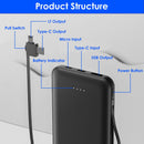 10000mAh Power Bank Portable Phone Charger External Battery Pack with LT & Type-C Double-ended Cable Type-C USB Cable Fit For IOSPhone 14 Android And