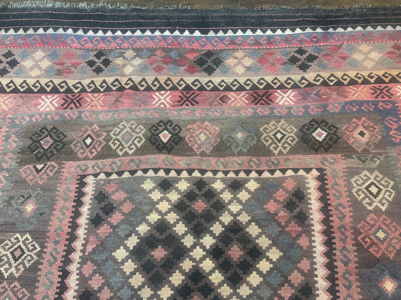 Persian Kurdish Kilim Rug 8x10, Large Flatweave Tribal Bohemian Rug, Vintage Zarand Kilim