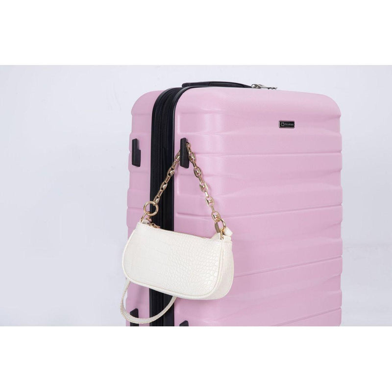 3 Piece Luggage Sets PC Lightweight & Durable Expandable Suitcase with Two Hooks, Double Spinner Wheels, TSA Lock, (21/25/29) Pink