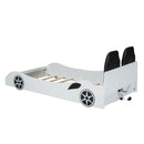 Race Car Shaped Platform Bed With LED And Upholstered Backrest In by HouseOfZazla
