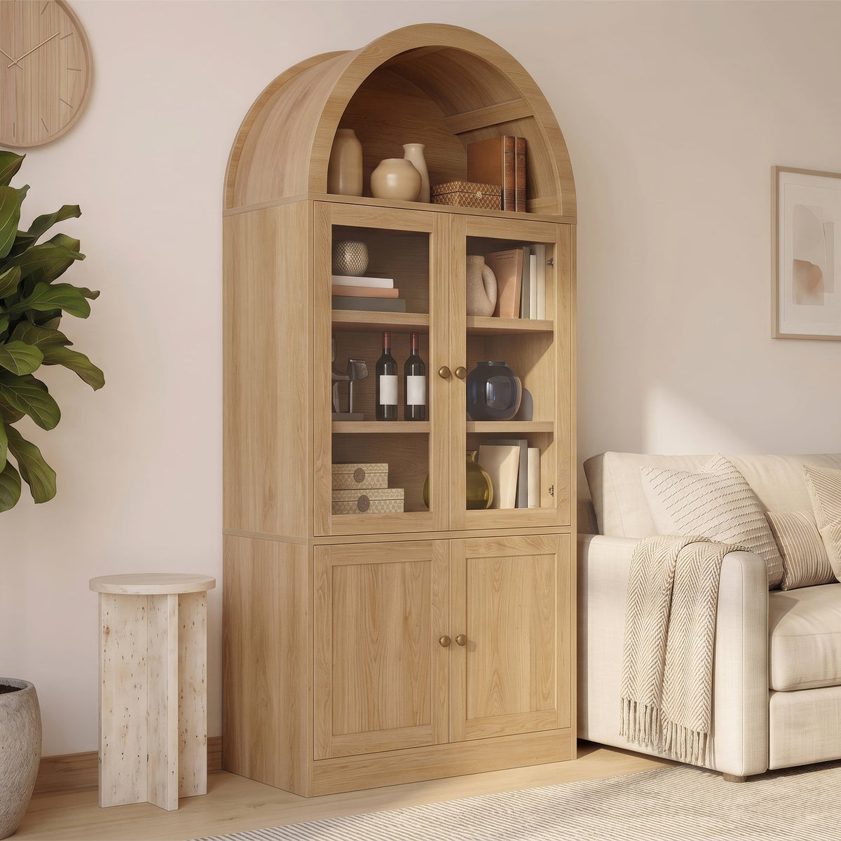 Tall Arched Top Storage Cabinet with Tempered Glass Doors, photo 3 of 10