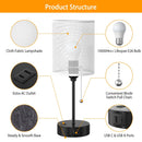2Pcs Beside Lamps for Bedroom 3 Color Modes Nightstand Lamp USB C+A AC Output Ports Pull Chain E26 Bulb Light