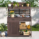 Potting Bench With 5 Drawer Storage And Slatted Back Panel, Garden Workstation - Brown by HouseOfZazla