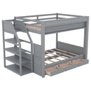 Wood Full Size Convertible Bunk Bed With Storage Staircase, Bedside Table, And 3 Drawers - Gray by HouseOfZazla