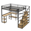 Full Size Loft Bed With Staircase, Built In Desk And Shelves And Sleeping Surface - Black by HouseOfZazla