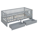 Daybed With Fence Guardrails And 2 Drawers, Split Into Independent Floor Bed & Daybed by HouseOfZazla