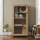 Basia Rubber Wood Cat Cabinet with Wheels