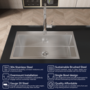 Stainless Steel Kitchen Sink, 32"x19" Single Bowl, Overmount Handmade Brushed Nickel by HouseOfZazla
