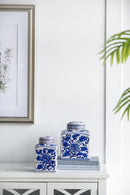 5x5x8' Hand Painted Square Canister with Blue and White Floral Pattern by HouseOfZazla