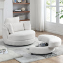 39" W Oversized Swivel Chair with moon storage ottoman for Living Room, Modern Accent Round Loveseat Circle Swivel Barrel Chairs for Bedroom Cuddle Sofa Chair Lounger Armchair, 4 Pillows, Teddy Fabric