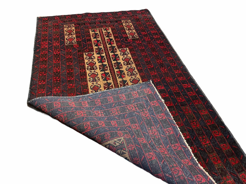 3 X 3.5 New Vintage Handmade Wool Rug Tribal Turkoman Balouch Red Prayer Rug