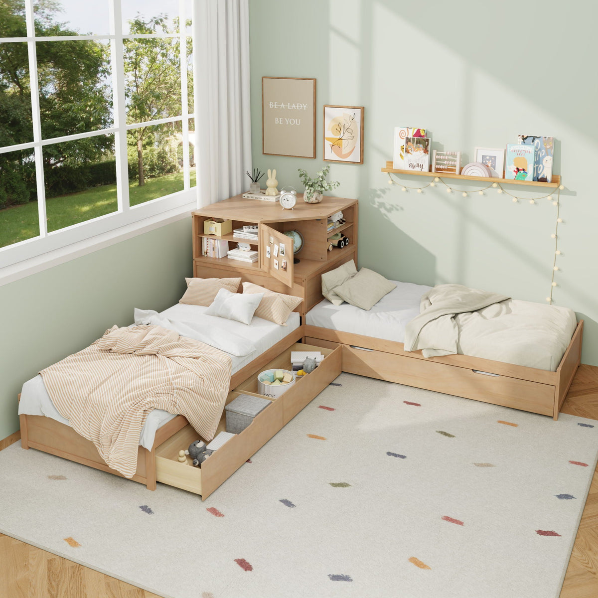 L-Shaped Bed Frame With Trundle, Built In Desk & LED Lighting, photo 11 of 31