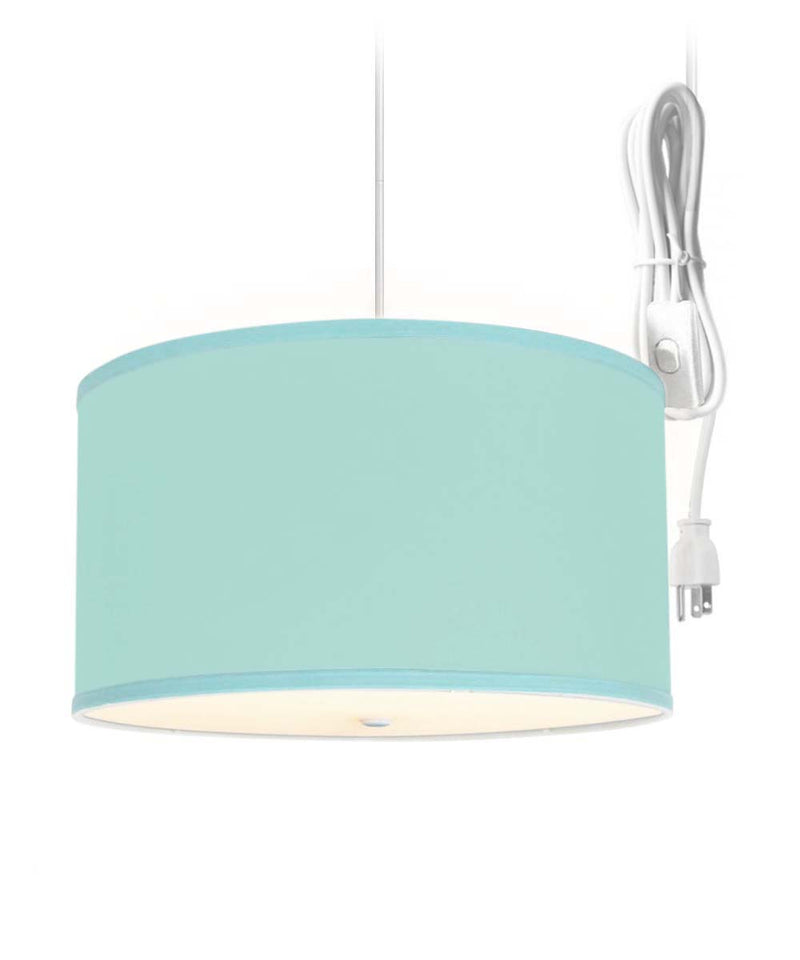 2 Light Swag Plug-In Pendant 16"w Island Paradise Linen Drum with Diffuser, White Cord