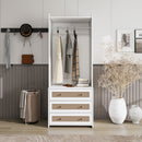 Wardrobe With 3 Drawers High Wardrobe Armoire With Rattan For Living Room Organizer - White by HouseOfZazla