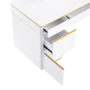 60"Modern Executive Desk,White Curved Computer Desk with Gold Metal Legs,3-Drawers Home Office Desk,Writing Desk with 1 Storage Cabinet for Home Office,Living Room,Gold+White