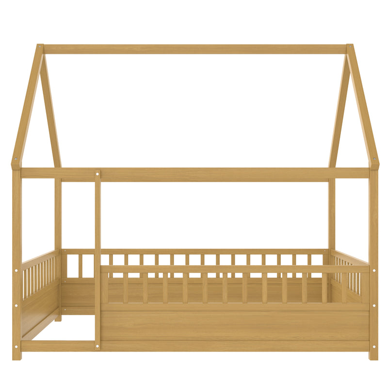 Full Size Wooden Bed with House Roof Frame, photo 7 of 10