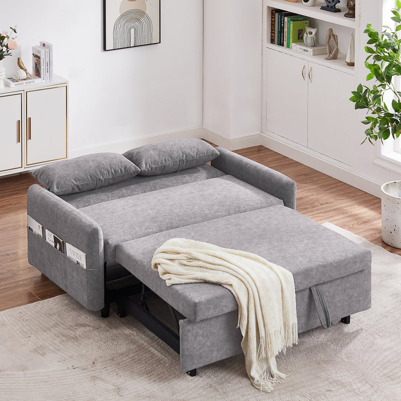 55.1" Pull Out Sleep Sofa Bed Loveseats Sofa Couch with Adjustable Backrest, Storage Pockets, 2 Soft Pillows, USB Ports for Living Room, Bedroom, Apartment, Office,Grey