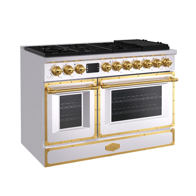 48“ Freestanding Custom Gas Range with 8 Sealed Burners Cooktop, Rapid Convection Oven, Natural Gas/LP Convertible - AK-G48N05A-1