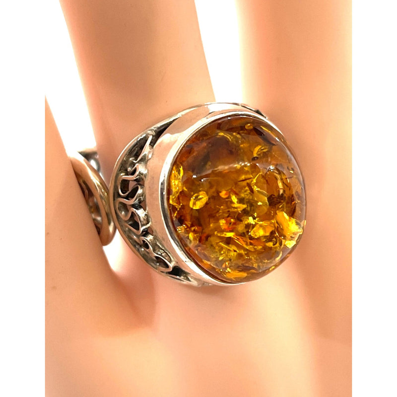 48 Carat Baltic Amber Ring .925 SS Adjustable Size Large 10 up