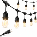 48 Ft Plug-In LED Outdoor String Lights Waterproof- Hanging, Dimmable 2W Vintage Edison Bulbs