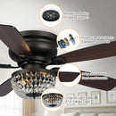 48" Modern Flush Mount Reversible Crytsal Ceiling Fan with Lighting and Remote Control
