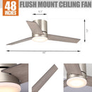 48" Satin Nickel Flush Mount Low Profile Ceiling Fan with LED Lighting