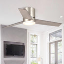 48" Satin Nickel Flush Mount Low Profile Ceiling Fan with LED Lighting