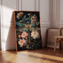 Golden Dragonfly: Dark Floral Baroque Canvas Wall Art