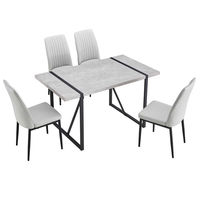 5-piece Dining Table Chairs Set, Rectangular Dining Room Table Set for 4, Modern Dining Table and faux leather Chairs for Kitchen Dining Room, Small Space, GRAY