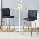 Modern Bar Chair Set Streamlined Backrest Metal Legs 2 Pieces - Black / Silver by HouseOfZazla