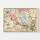 Vintage Map of Burlington County, New Jersey 1872