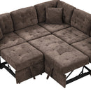 82.6" L-shape Sofa Bed Pull-out Sleeper Sofa with Wheels, USB Ports, Power Sockets for Living Room, Brown