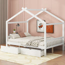 House Style Platform Bed With Headboard, Footboard, 2 Drawers, And Roof Design by HouseOfZazla