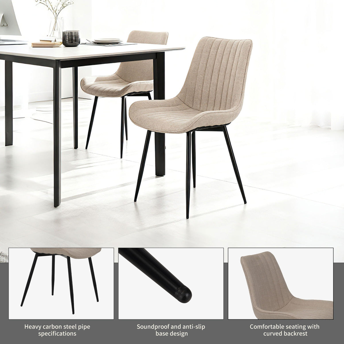 Dining Chair Set With Padded Backrests (Set of 4) - Beige, photo 3 of 7